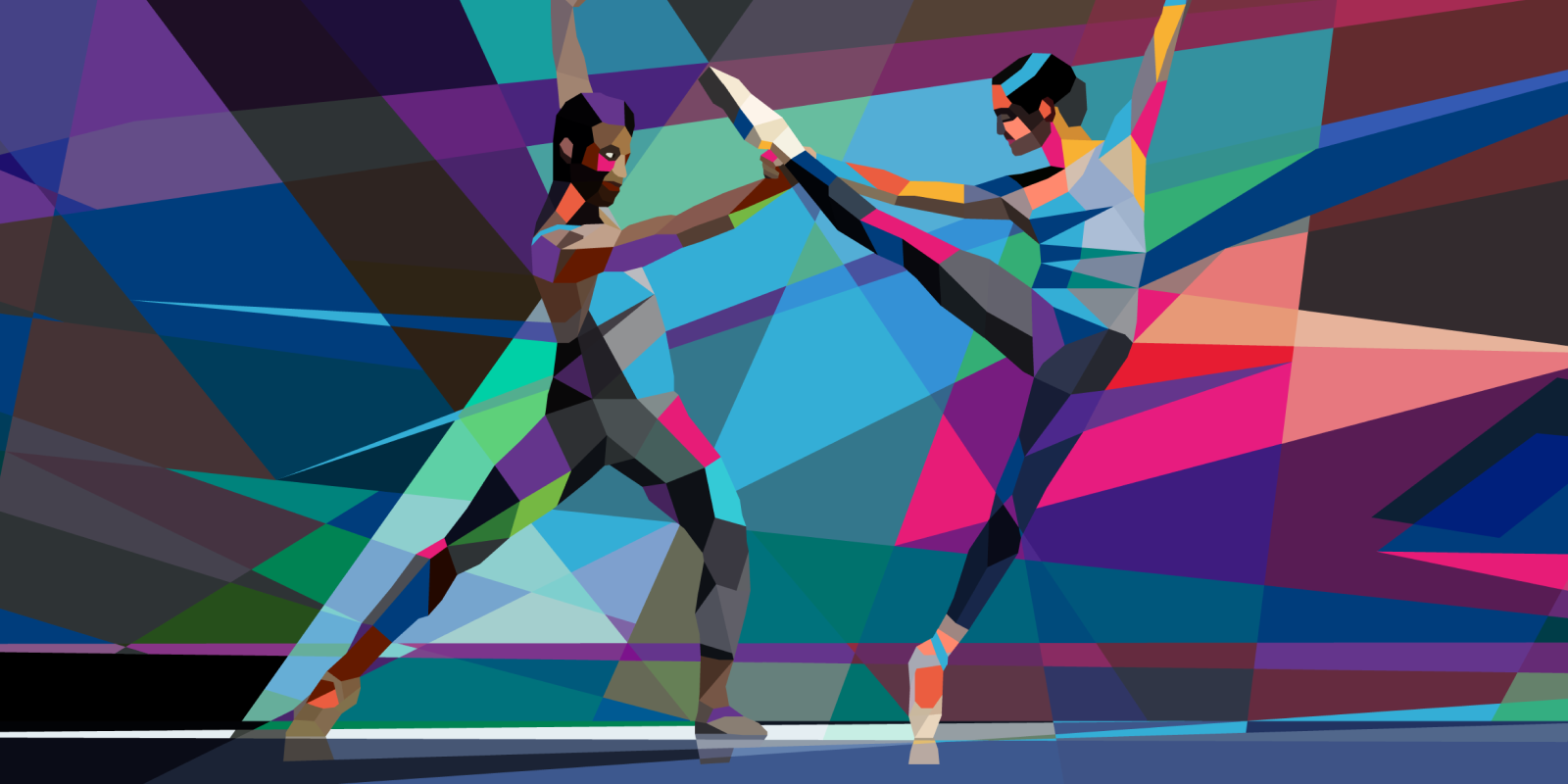 geometric illustration of two dancers
