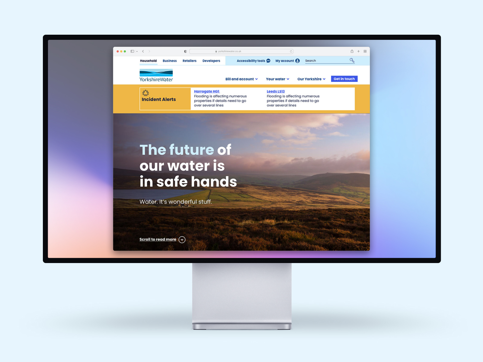 Yorkshire Water website on desktop screen